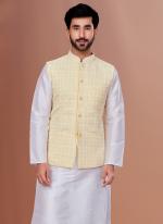 Embroidered Georgette Yellow Festival Wear Embroidery Work Readymade Men's Waist Coat